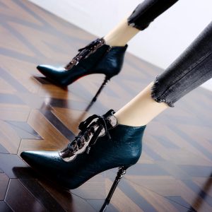 Women's High Heel Pointed Toe Martin Boots 2023 New Style Lace Up Short Boots