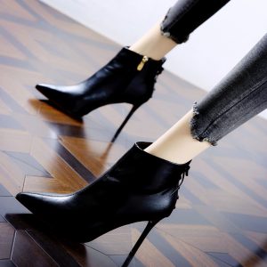 French Style Bow Ankle Boots for Women Pointed Toe Martin Boots 2023 Winter New High Heel