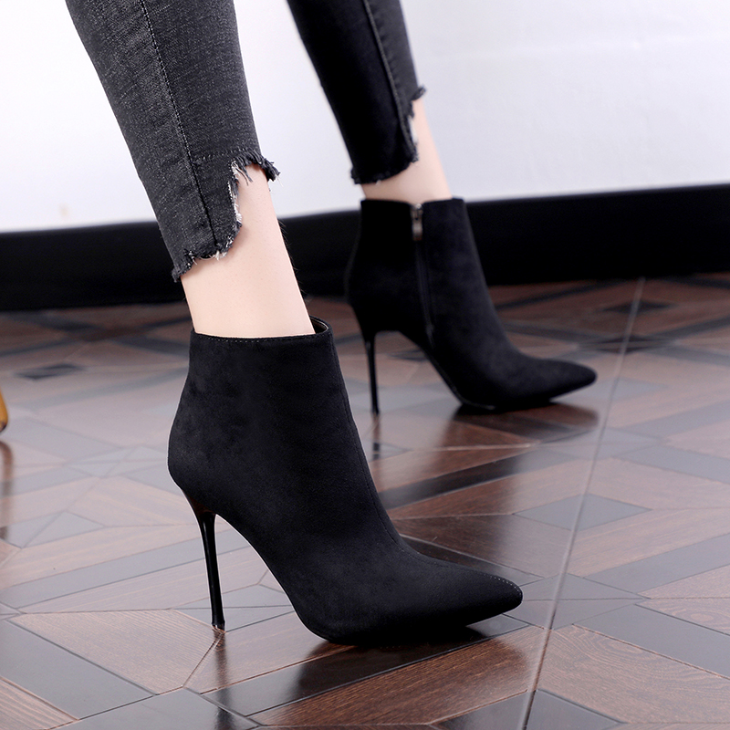 Women's Boots 2023 New Autumn Winter Fashion Pointed Toe Short Boots Thin Heel High Heel Plush Boots