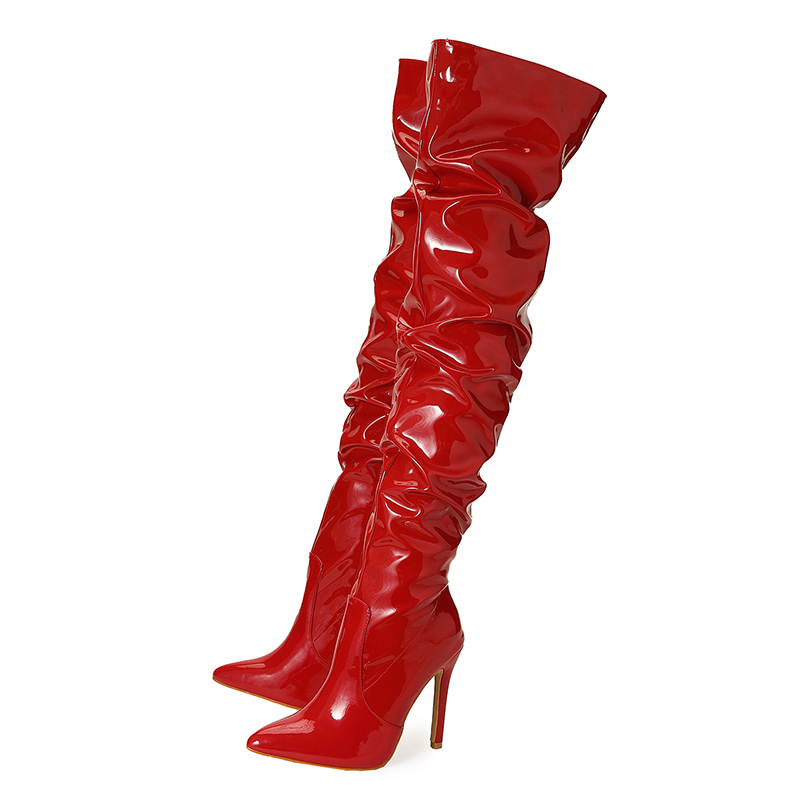 Stretchy Over Knee Boots 2022 Autumn New European American Pointed Toe Patent Leather High Heel Black Zip Women Boots - Image 5