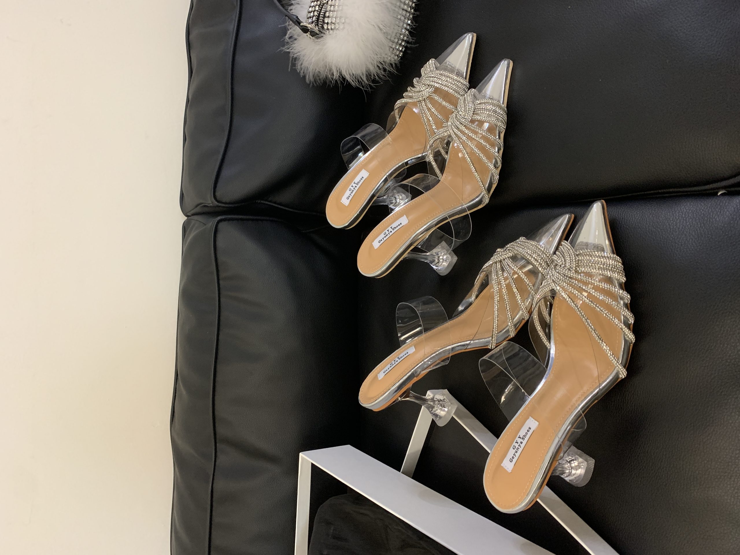 2024 PVC Transparent Crystal Root Net Red New Style Wedding Shoes Cross Rhinestone High Heels Shoes 35-40