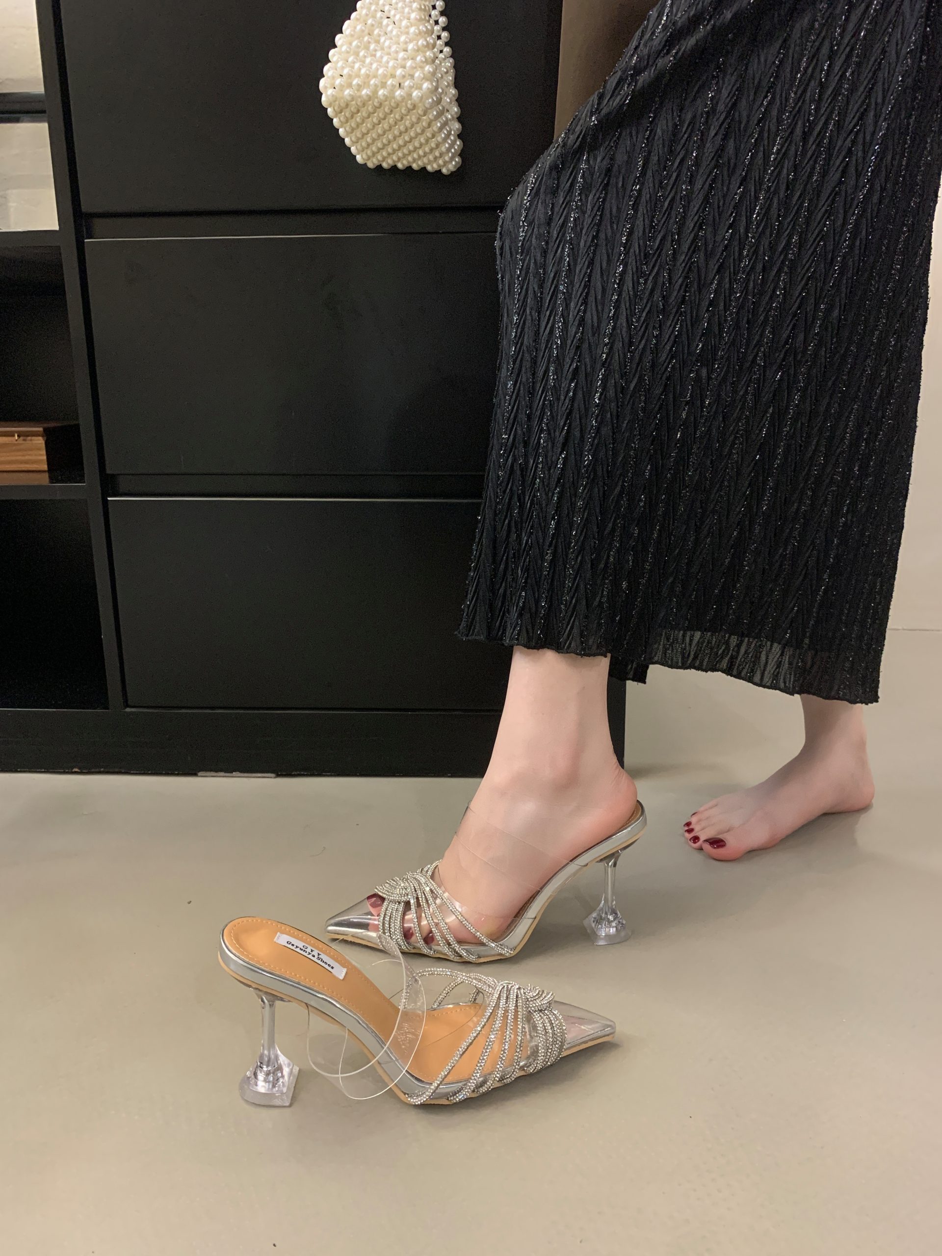 2024 PVC Transparent Crystal Root Net Red New Style Wedding Shoes Cross Rhinestone High Heels Shoes 35-40 - Image 3
