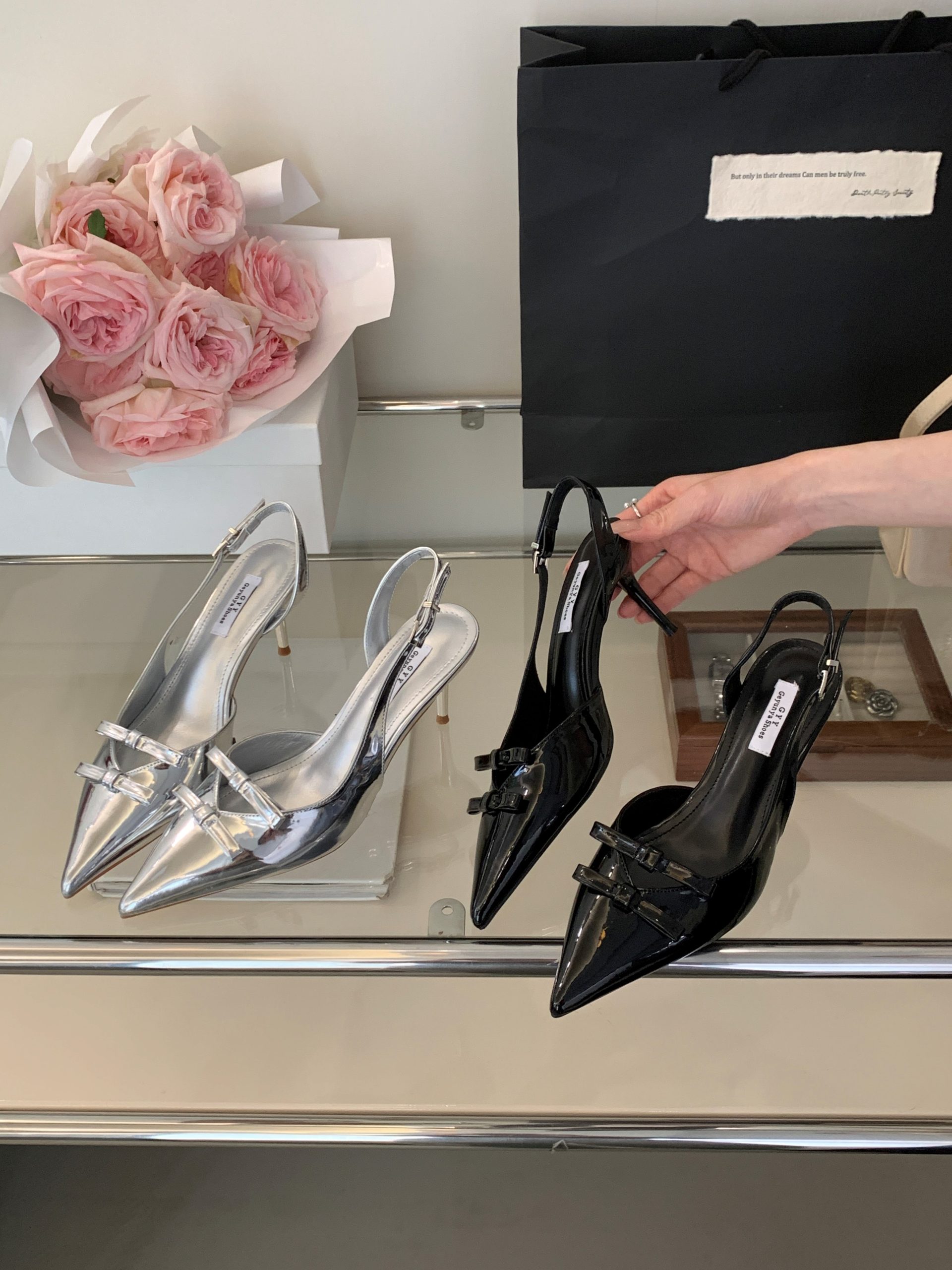 2025 Spring Summer New Bow Pointed Toe Thin High Heels Women's Shoes 35-40