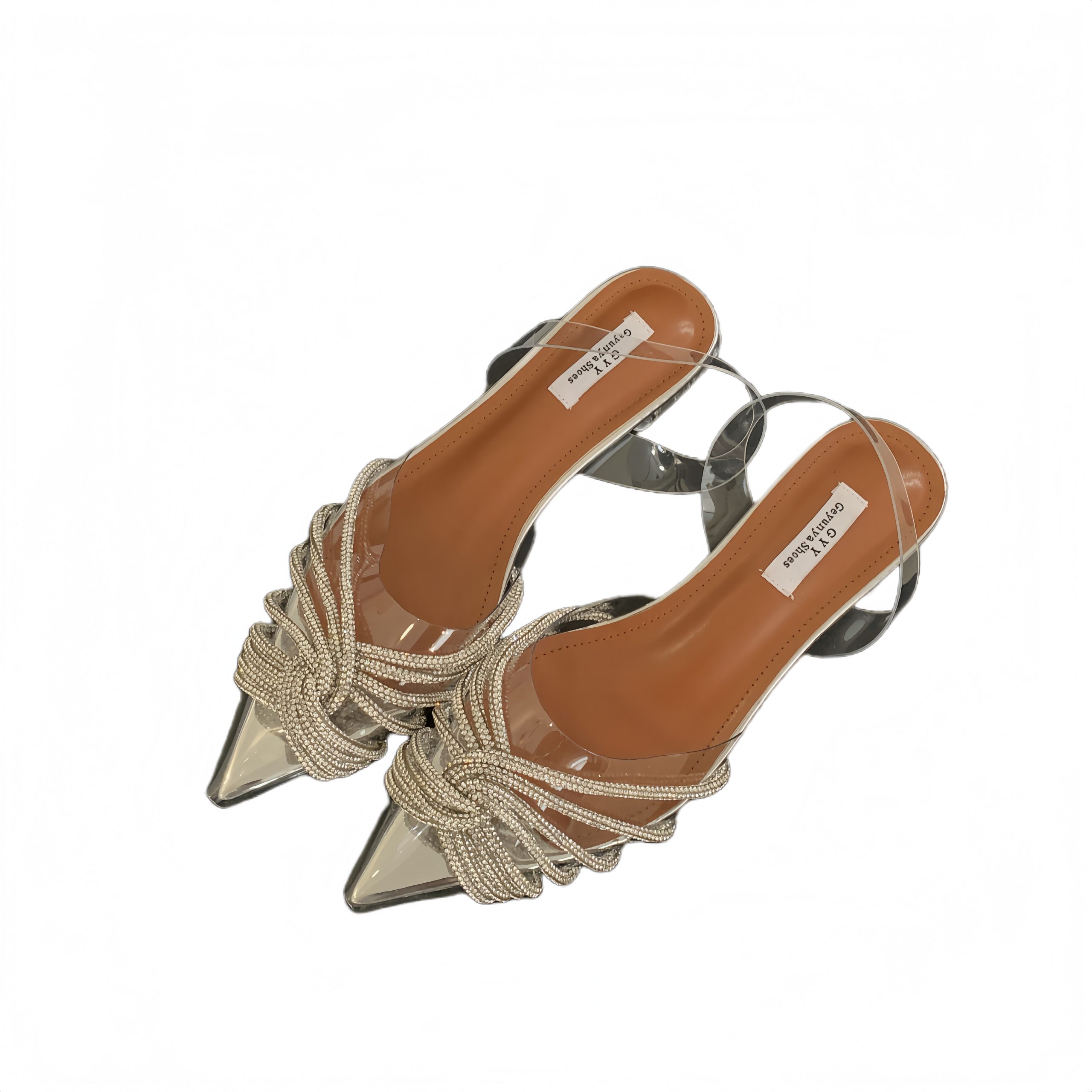 2025 Spring Summer New Crystal Fairy Style Transparent Crystal Heel Slippers Sandals 35-40 - Image 5