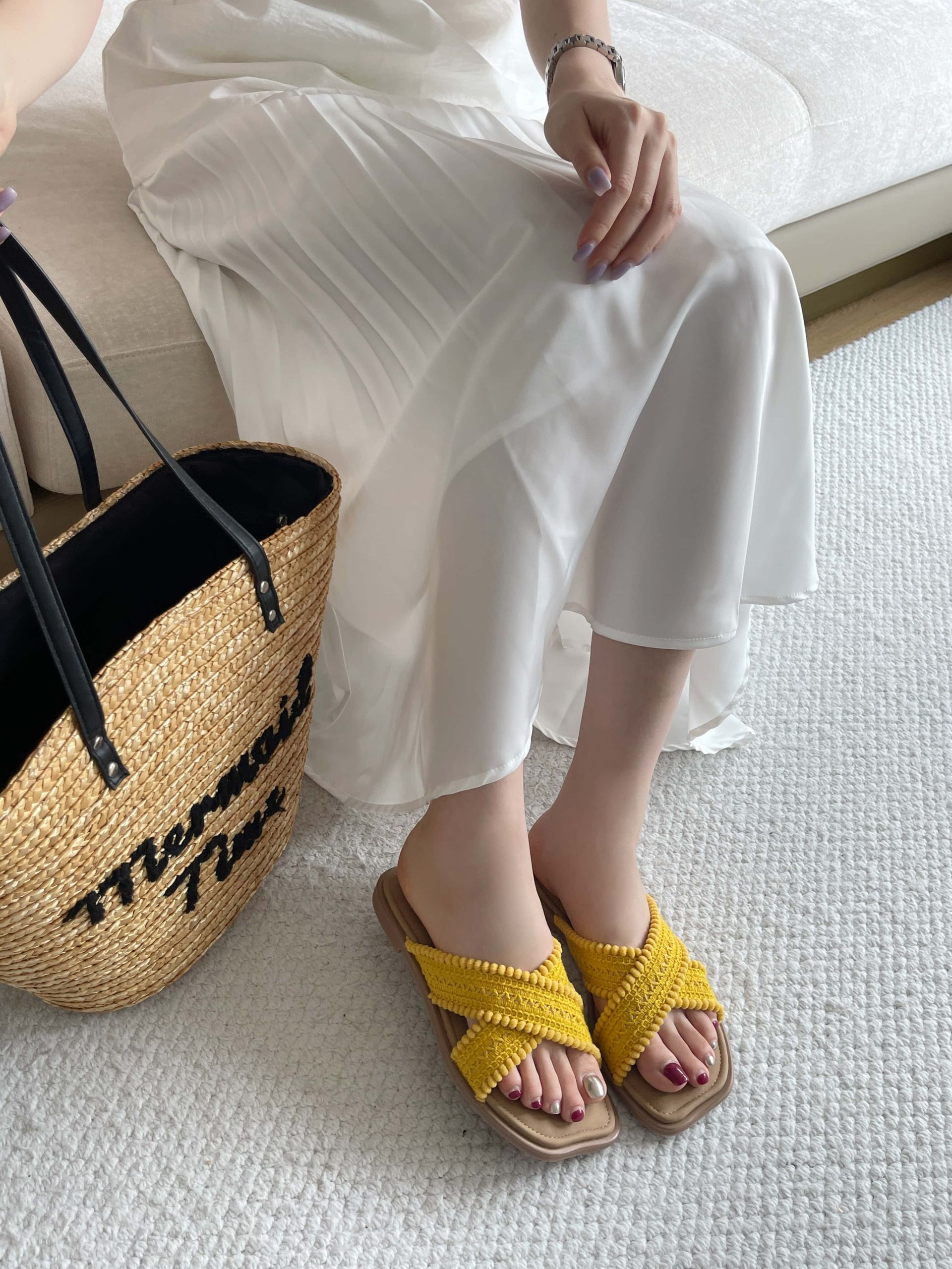 French Style Flat Slippers for Women Summer 2025 New Beach Vacation Sandals with Dress - Image 4