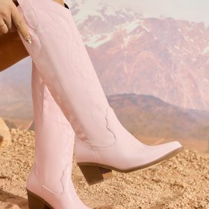 Impression State Thickened Cowboy Boots Retro Western Boots Pointed Toe Chunky Heel Embroidered Pattern Plus Size Women's Boots 43