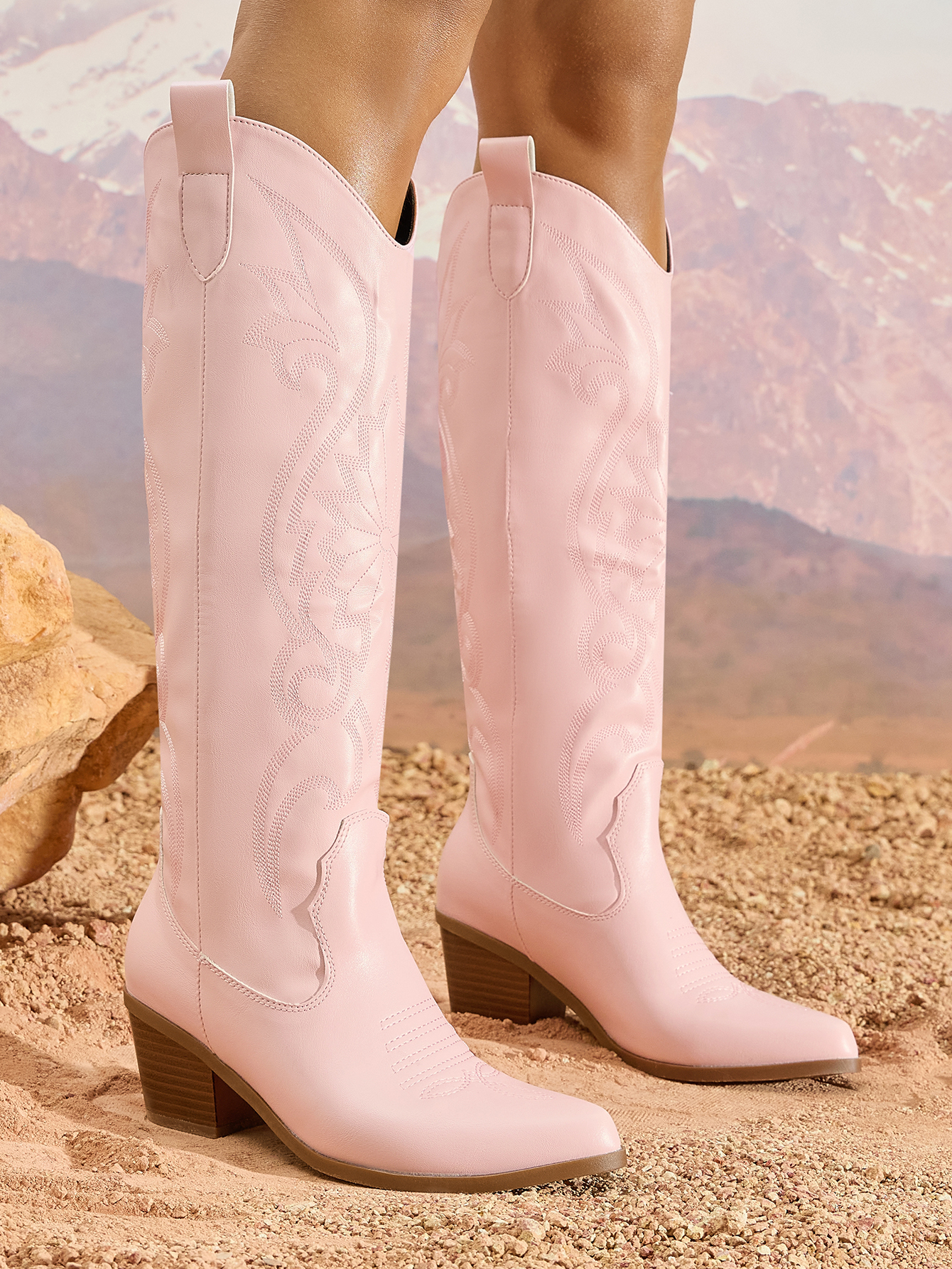 Impression State Thickened Cowboy Boots Retro Western Boots Pointed Toe Chunky Heel Embroidered Pattern Plus Size Women's Boots 43 - Image 3