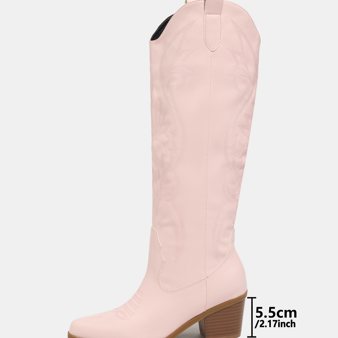 Impression State Thickened Cowboy Boots Retro Western Boots Pointed Toe Chunky Heel Embroidered Pattern Plus Size Women's Boots 43 - Image 5